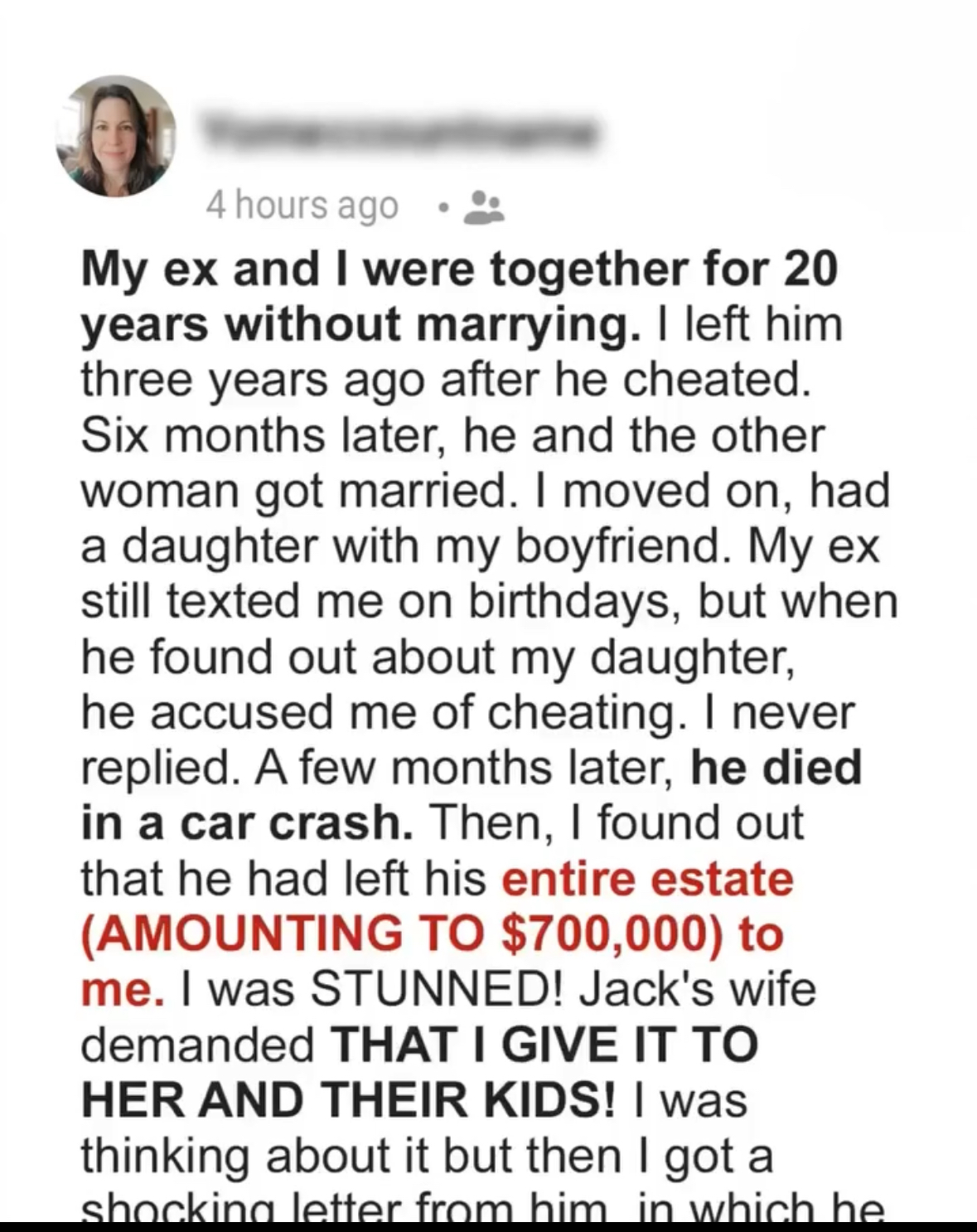 My Ex Left Me His Estate, Not His Wife and Kids