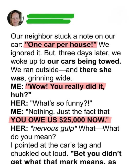 Our Neighbor Had Our Cars Towed—She Didn’t Expect What Came Next