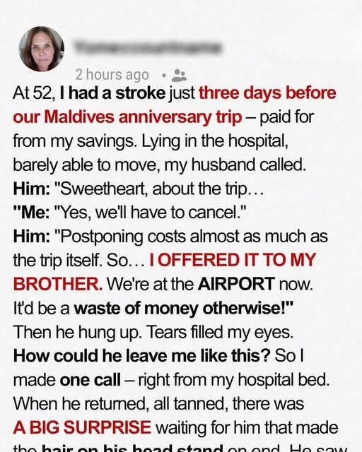 My Husband Chose a Vacation Over Me After My Stroke—The Surprise on His Return Was Priceless