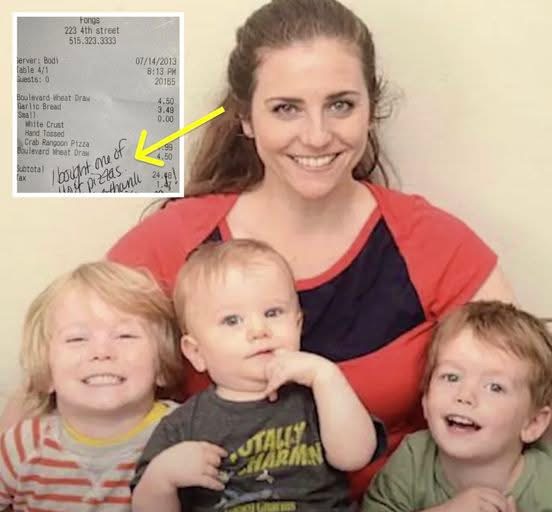 Waitress Slips Note To Husband After Mom Goes To Bathroom