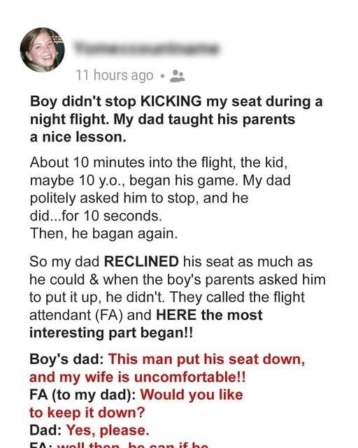 A Kid Kept Kicking My Seat the Entire Flight — Then My Dad Taught the Parents a Lesson They’ll Never Forget