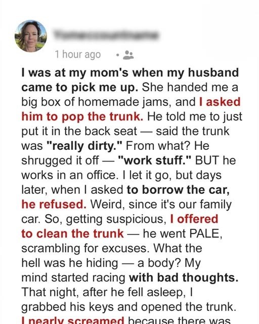 My Husband Wouldn’t Let Me Open the Car Trunk for Days — What I Found Later Left Me Speechless