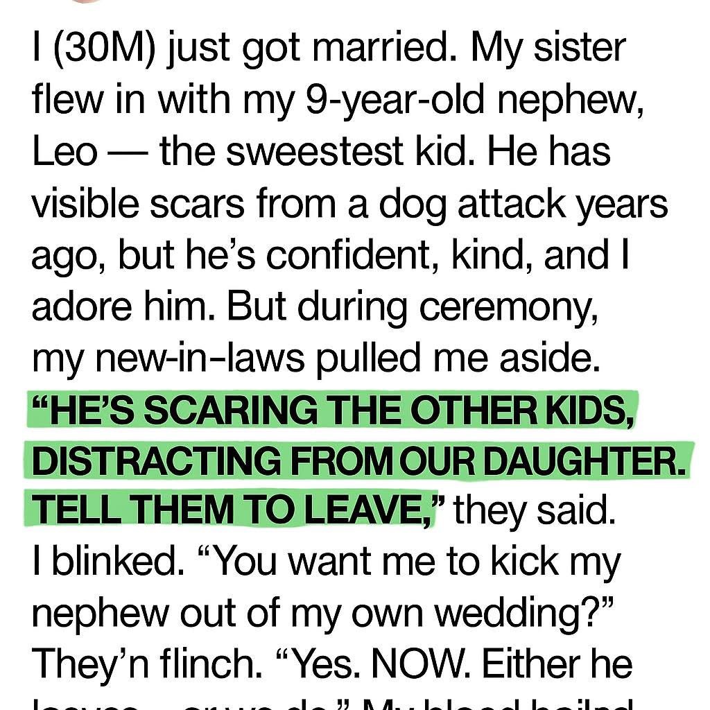 My In-Laws Tried to Keep My Nephew Out of Our Wedding โ My Wife Stood Up and Shut It Down